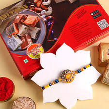 Radiant Stones Floral Rakhi With mix Sweets
