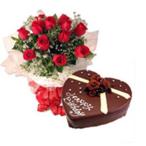 Eggless truffle cake and Rose bouquet