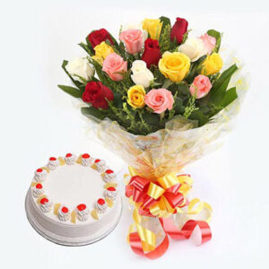 Young Love Colourful Bouquet & Pine apple Cake