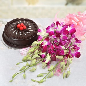 Luxe Love Orchids Bouquet & Truffle Cake