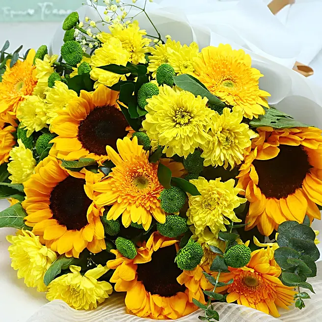 Sunlit Charm Sunflower n Daisy Bouquet
