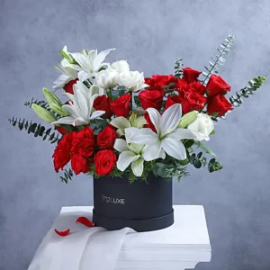 Red Roses with White Asiatic Lily