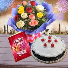 New Year Wishes with Mixed Roses combo