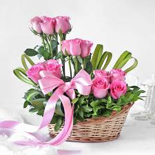 Pretty Pink Roses Basket