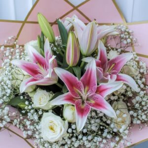 Elegant Oriental Lilies & White Roses Bouquet