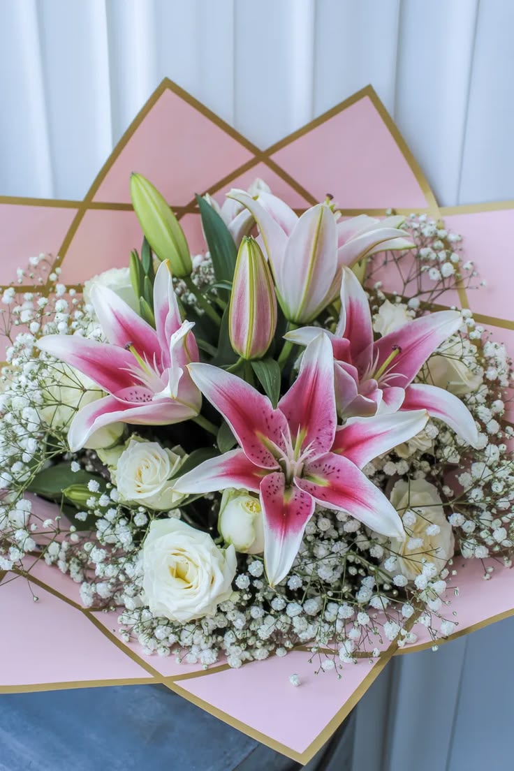 Elegant Oriental Lilies & White Roses Bouquet